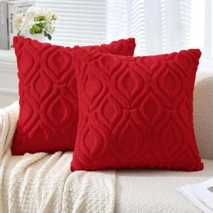MIULEE Navy Blue Throw Pillow Covers 20×20 Inch, Soft Winter Plush Faux Wool Couch Pillow Covers Set of 2 Decorative Farmhouse Boho Throw Pillows for Sofa Living Room Bed(Red)