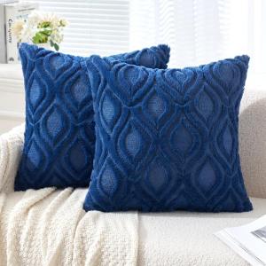 MIULEE Navy Blue Throw Pillow Covers 20×20 Inch, Soft Winter Plush Faux Wool Couch Pillow Covers Set of 2 Decorative Farmhouse Boho Throw Pillows for Sofa Living Room Bed(Dark Blue)