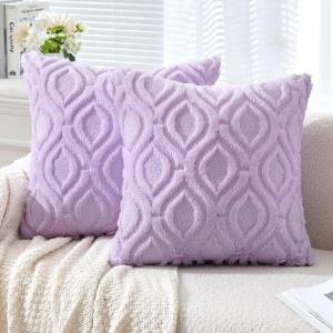 MIULEE Navy Blue Throw Pillow Covers 20×20 Inch, Soft Winter Plush Faux Wool Couch Pillow Covers Set of 2 Decorative Farmhouse Boho Throw Pillows for Sofa Living Room Bed(Light Purple)