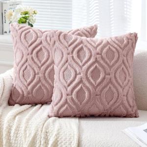 MIULEE Navy Blue Throw Pillow Covers 20×20 Inch, Soft Winter Plush Faux Wool Couch Pillow Covers Set of 2 Decorative Farmhouse Boho Throw Pillows for Sofa Living Room Bed(Blush Pink)