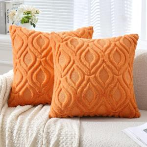 MIULEE Navy Blue Throw Pillow Covers 20×20 Inch, Soft Winter Plush Faux Wool Couch Pillow Covers Set of 2 Decorative Farmhouse Boho Throw Pillows for Sofa Living Room Bed(Bright Orange)