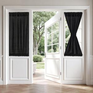 MIULEE Non-See-Through French Door Curtains for Door Window, Privacy Light Filtering Sheer Curtains for Decoration, Window Drapes with Rod Pocket and Tie Back, Cream, 26 x 72 inches, 2 Panels(Black)