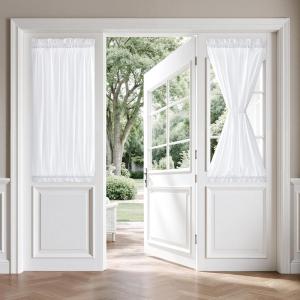 MIULEE Non-See-Through French Door Curtains for Door Window, Privacy Light Filtering Sheer Curtains for Decoration, Window Drapes with Rod Pocket and Tie Back, Cream, 26 x 72 inches, 2 Panels(White)