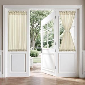 MIULEE Non-See-Through French Door Curtains for Door Window, Privacy Light Filtering Sheer Curtains for Decoration, Window Drapes with Rod Pocket and Tie Back, Cream, 26 x 72 inches, 2 Panels(Ivory)