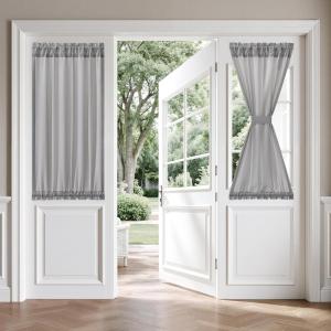 MIULEE Non-See-Through French Door Curtains for Door Window, Privacy Light Filtering Sheer Curtains for Decoration, Window Drapes with Rod Pocket and Tie Back, Cream, 26 x 72 inches, 2 Panels(Grey)