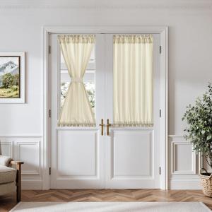 MIULEE Non-See-Through French Door Curtains for Door Window, Privacy Light Filtering Sheer Curtains for Decoration, Window Drapes with Rod Pocket and Tie Back, Cream, 26 x 72 inches, 2 Panels(Cream)