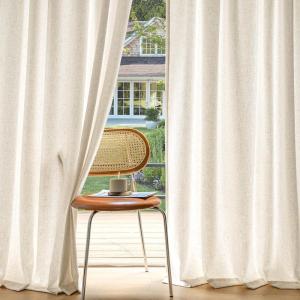 MIULEE Non-See-Through Privacy Linen Curtains 2 Panels, Christmas Emerald Green Light Filtering Window Curtains Textured Back Tab Semi Sheer Drapes for Bedroom Living Room, 52 x 90 Inches Long(Ivory)