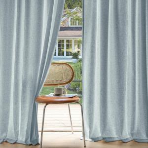 MIULEE Non-See-Through Privacy Linen Curtains 2 Panels, Christmas Emerald Green Light Filtering Window Curtains Textured Back Tab Semi Sheer Drapes for Bedroom Living Room, 52 x 90 Inches Long(Stone Blue)