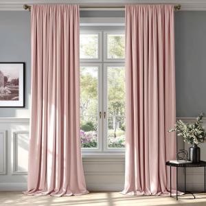 MIULEE Olive Green Velvet Curtains Thermal Insulated Blackout Curtain Drapes for Bedroom Living Room Darkening 84 Inches Long Curtains Panels Rod Pocket Set of 2(Baby Pink)
