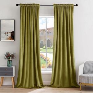 MIULEE Olive Green Velvet Curtains Thermal Insulated Blackout Curtain Drapes for Bedroom Living Room Darkening 84 Inches Long Curtains Panels Rod Pocket Set of 2(Moss Green)