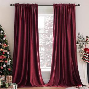 MIULEE Olive Green Velvet Curtains Thermal Insulated Blackout Curtain Drapes for Bedroom Living Room Darkening 84 Inches Long Curtains Panels Rod Pocket Set of 2(Burgundy)