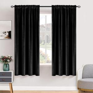 MIULEE Olive Green Velvet Curtains Thermal Insulated Blackout Curtain Drapes for Bedroom Living Room Darkening 84 Inches Long Curtains Panels Rod Pocket Set of 2(Black)