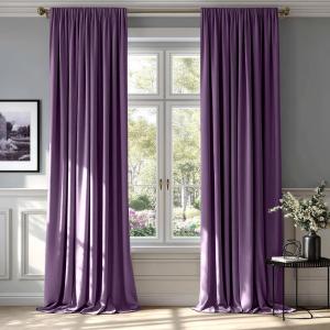 MIULEE Olive Green Velvet Curtains Thermal Insulated Blackout Curtain Drapes for Bedroom Living Room Darkening 84 Inches Long Curtains Panels Rod Pocket Set of 2(Purple)