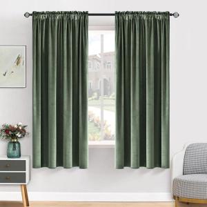MIULEE Olive Green Velvet Curtains Thermal Insulated Blackout Curtain Drapes for Bedroom Living Room Darkening 84 Inches Long Curtains Panels Rod Pocket Set of 2(Sage Green)
