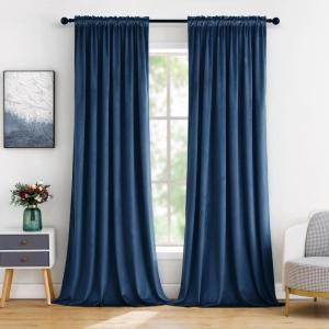 MIULEE Olive Green Velvet Curtains Thermal Insulated Blackout Curtain Drapes for Bedroom Living Room Darkening 84 Inches Long Curtains Panels Rod Pocket Set of 2(Navy Blue)