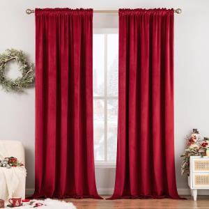 MIULEE Olive Green Velvet Curtains Thermal Insulated Blackout Curtain Drapes for Bedroom Living Room Darkening 84 Inches Long Curtains Panels Rod Pocket Set of 2(Red)