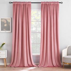 MIULEE Olive Green Velvet Curtains Thermal Insulated Blackout Curtain Drapes for Bedroom Living Room Darkening 84 Inches Long Curtains Panels Rod Pocket Set of 2(Blush Pink)