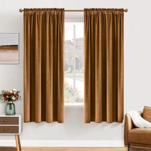 MIULEE Olive Green Velvet Curtains Thermal Insulated Blackout Curtain Drapes for Bedroom Living Room Darkening 84 Inches Long Curtains Panels Rod Pocket Set of 2(Golden Brown)