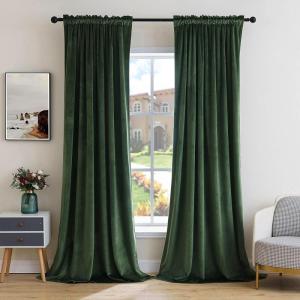 MIULEE Olive Green Velvet Curtains Thermal Insulated Blackout Curtain Drapes for Bedroom Living Room Darkening 84 Inches Long Curtains Panels Rod Pocket Set of 2(Olive Green)