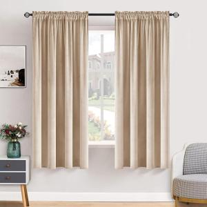 MIULEE Olive Green Velvet Curtains Thermal Insulated Blackout Curtain Drapes for Bedroom Living Room Darkening 84 Inches Long Curtains Panels Rod Pocket Set of 2(Camel Beige)