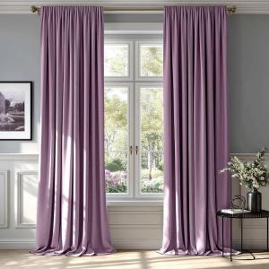 MIULEE Olive Green Velvet Curtains Thermal Insulated Blackout Curtain Drapes for Bedroom Living Room Darkening 84 Inches Long Curtains Panels Rod Pocket Set of 2(Lavender)