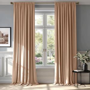 MIULEE Olive Green Velvet Curtains Thermal Insulated Blackout Curtain Drapes for Bedroom Living Room Darkening 84 Inches Long Curtains Panels Rod Pocket Set of 2(Blush Beige)
