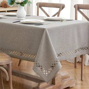 MIULEE Orange Thick Polyester Linen Rectangle Tablecloth with Decorative Cutouts Waterproof Stain Resistant Table Cloth Spring Boho Fall Table Cover for Dining Party Wedding, 70 x 52 inch(Taupe)