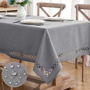 MIULEE Orange Thick Polyester Linen Rectangle Tablecloth with Decorative Cutouts Waterproof Stain Resistant Table Cloth Spring Boho Fall Table Cover for Dining Party Wedding, 70 x 52 inch(Light Grey)