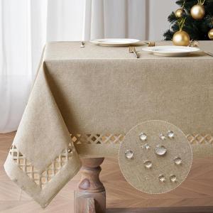 MIULEE Orange Thick Polyester Linen Rectangle Tablecloth with Decorative Cutouts Waterproof Stain Resistant Table Cloth Spring Boho Fall Table Cover for Dining Party Wedding, 70 x 52 inch(Beige)