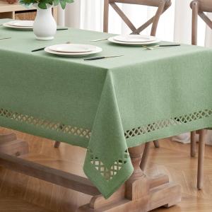 MIULEE Orange Thick Polyester Linen Rectangle Tablecloth with Decorative Cutouts Waterproof Stain Resistant Table Cloth Spring Boho Fall Table Cover for Dining Party Wedding, 70 x 52 inch(Sage Green)