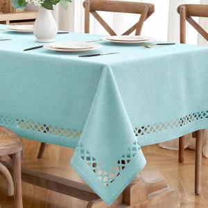 MIULEE Orange Thick Polyester Linen Rectangle Tablecloth with Decorative Cutouts Waterproof Stain Resistant Table Cloth Spring Boho Fall Table Cover for Dining Party Wedding, 70 x 52 inch(Aqua)