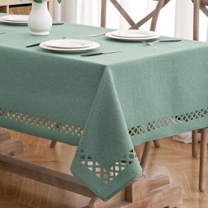 MIULEE Orange Thick Polyester Linen Rectangle Tablecloth with Decorative Cutouts Waterproof Stain Resistant Table Cloth Spring Boho Fall Table Cover for Dining Party Wedding, 70 x 52 inch(Mint Green)