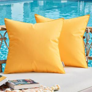 MIULEE Outdoor Christmas Pillow Covers Red Waterproof Decorative Patio Throw Pillow Covers Fade Resistant for Furniture Tent Couch Sofa Living Room Pack of 2 Spring Summer Pillowcases 18×18 Inch(Yellow)