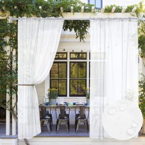 MIULEE Outdoor Sheer Curtain for Patio Waterproof – 2 Panels Ivory Privacy Drape Voile Curtain Rod Pocket for Porch,Pergola, Cabana, Gazebo, 54 X 84 Inch Long(White)