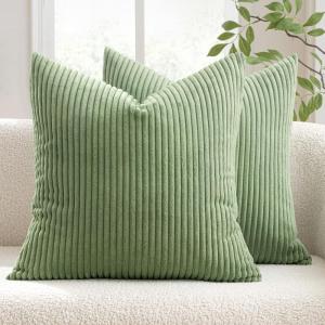 MIULEE Pack of 2 Burnt Orange Pillow Covers 18×18 Inch Soft Boho Striped Corduroy Throw Pillow Covers Set Decorative Square Cushion Cases Pillowcases for Sofa Bedroom Couch(Sage Green)