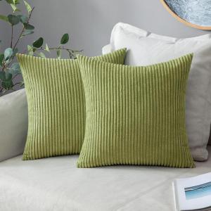 MIULEE Pack of 2 Burnt Orange Pillow Covers 18×18 Inch Soft Boho Striped Corduroy Throw Pillow Covers Set Decorative Square Cushion Cases Pillowcases for Sofa Bedroom Couch(Grass Green)