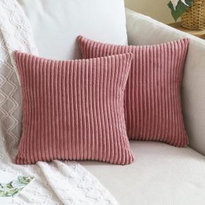MIULEE Pack of 2 Burnt Orange Pillow Covers 18×18 Inch Soft Boho Striped Corduroy Throw Pillow Covers Set Decorative Square Cushion Cases Pillowcases for Sofa Bedroom Couch(Cranberry Red)