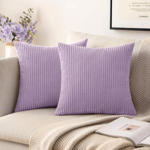 MIULEE Pack of 2 Burnt Orange Pillow Covers 18×18 Inch Soft Boho Striped Corduroy Throw Pillow Covers Set Decorative Square Cushion Cases Pillowcases for Sofa Bedroom Couch(Lavender)