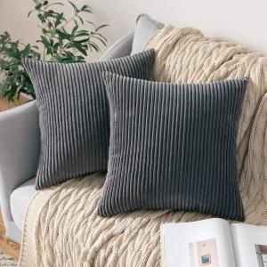 MIULEE Pack of 2 Burnt Orange Pillow Covers 18×18 Inch Soft Boho Striped Corduroy Throw Pillow Covers Set Decorative Square Cushion Cases Pillowcases for Sofa Bedroom Couch(Grey)