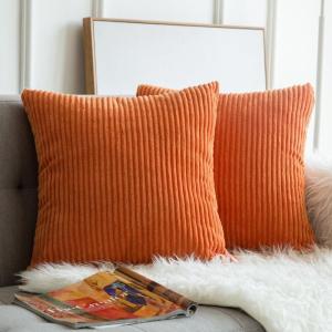 MIULEE Pack of 2 Burnt Orange Pillow Covers 18×18 Inch Soft Boho Striped Corduroy Throw Pillow Covers Set Decorative Square Cushion Cases Pillowcases for Sofa Bedroom Couch(Orange)