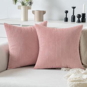 MIULEE Pack of 2 Burnt Orange Pillow Covers 18×18 Inch Soft Boho Striped Corduroy Throw Pillow Covers Set Decorative Square Cushion Cases Pillowcases for Sofa Bedroom Couch(Blush Pink)