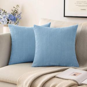MIULEE Pack of 2 Burnt Orange Pillow Covers 18×18 Inch Soft Boho Striped Corduroy Throw Pillow Covers Set Decorative Square Cushion Cases Pillowcases for Sofa Bedroom Couch(Baby Boy Blue)
