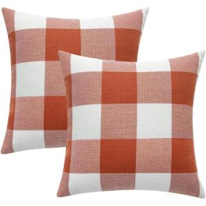 MIULEE Pack of 2 Christmas Classic Farmhouse Buffalo Check Plaids Polyester Linen Soft Soild Decorative Porch Throw Pillow Covers Home Decor Cushion Case for Sofa Bedroom 18×18 Inch, Black and Red(Burnt Orange)