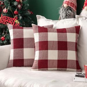 MIULEE Pack of 2 Christmas Classic Farmhouse Buffalo Check Plaids Polyester Linen Soft Soild Decorative Porch Throw Pillow Covers Home Decor Cushion Case for Sofa Bedroom 18×18 Inch, Black and Red(White and Red)