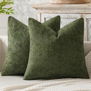 MIULEE Pack of 2 Christmas Couch Throw Pillow Covers 18×18 Inch Neutral Beige Modern Boho Accent Decorative Pillow Covers Soft Chenille Farmhouse Cushion Covers for Home Decor Bed Sofa Living Room(Olive Green)