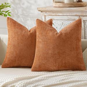 MIULEE Pack of 2 Christmas Couch Throw Pillow Covers 18×18 Inch Neutral Beige Modern Boho Accent Decorative Pillow Covers Soft Chenille Farmhouse Cushion Covers for Home Decor Bed Sofa Living Room(Orange)