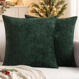 MIULEE Pack of 2 Christmas Couch Throw Pillow Covers 18×18 Inch Neutral Beige Modern Boho Accent Decorative Pillow Covers Soft Chenille Farmhouse Cushion Covers for Home Decor Bed Sofa Living Room(Christmas Green)