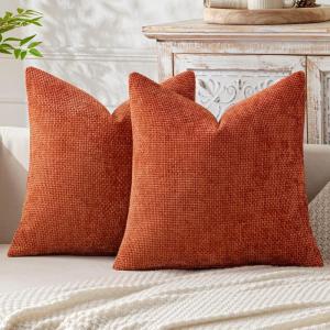 MIULEE Pack of 2 Christmas Couch Throw Pillow Covers 18×18 Inch Neutral Beige Modern Boho Accent Decorative Pillow Covers Soft Chenille Farmhouse Cushion Covers for Home Decor Bed Sofa Living Room(Burnt Orange)