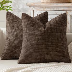 MIULEE Pack of 2 Christmas Couch Throw Pillow Covers 18×18 Inch Neutral Beige Modern Boho Accent Decorative Pillow Covers Soft Chenille Farmhouse Cushion Covers for Home Decor Bed Sofa Living Room(Dark Brown)