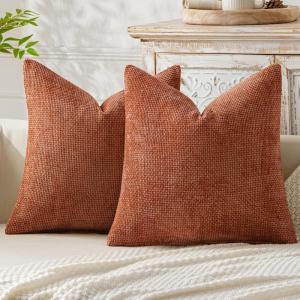 MIULEE Pack of 2 Christmas Couch Throw Pillow Covers 18×18 Inch Neutral Beige Modern Boho Accent Decorative Pillow Covers Soft Chenille Farmhouse Cushion Covers for Home Decor Bed Sofa Living Room(Rust)